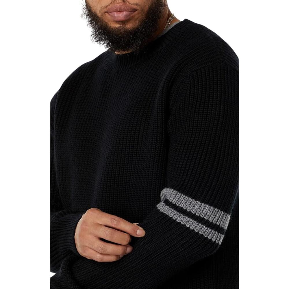 LABEL Men's Go-To Sweater XS Black Grey Merino Wool Knit Crewneck Pullover NWT - Picture 2 of 9